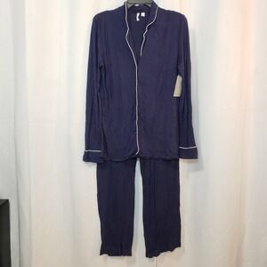 Nordstrom Women Pajama Set Navy Blue Long Sleeve Pants Sleepwear Size S